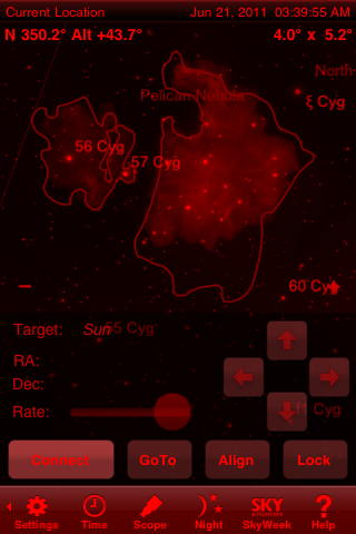 Red, night-vision mode can be turned on by simply tapping the 'Night' icon on the toolbar at the bottom of the screen.