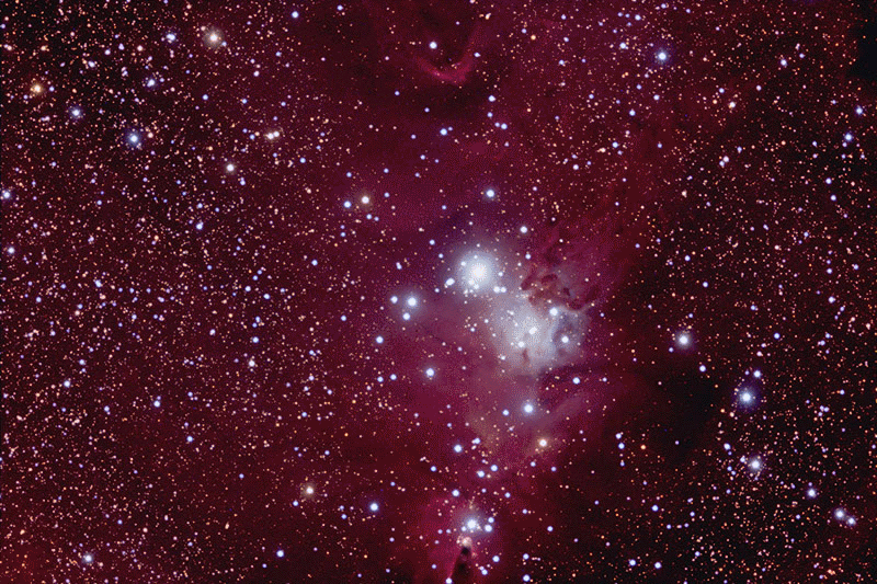 NGC 2264 taken while forgetting the little things! One night, 30 - ten minute exposures, EON120 scope, Atlas Mount, StarShoot Pro IV Camera, post processing in Photoshop. By Doug Hubbell.